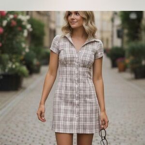 Princess Polly Beige Plaid Mini Dress